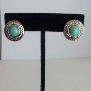 Stud Earrings With Round TURQUOISE Stone